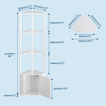 5-Tier Wooden Corner Shelf Stand, 58.27'' with Metal Frame...