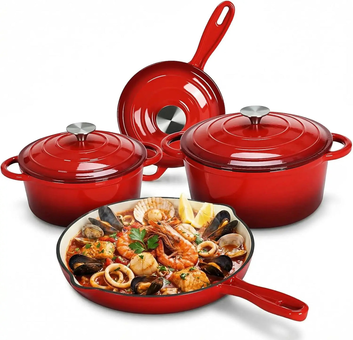 Nonstick Enameled Cast Iron Cookware Set, 7Pcs Pots and Pans Set.....