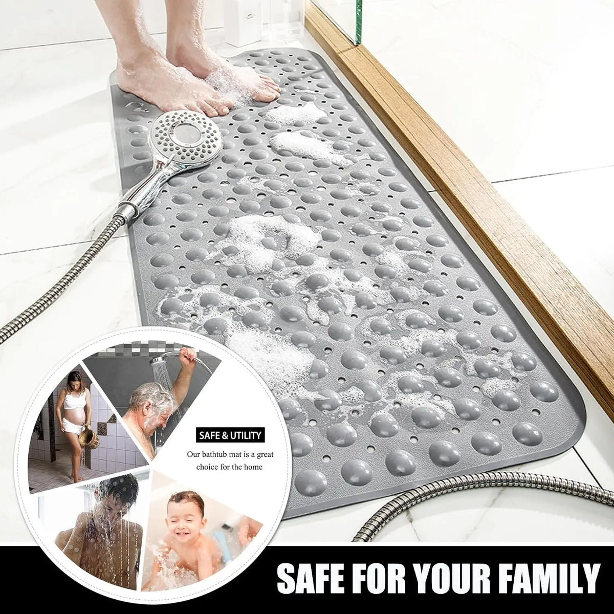 Extra Long Non Slip Bathtub Shower Mat 40 X 16 Inch, Drain Holes, Machine Washable, in 4 Colors.....