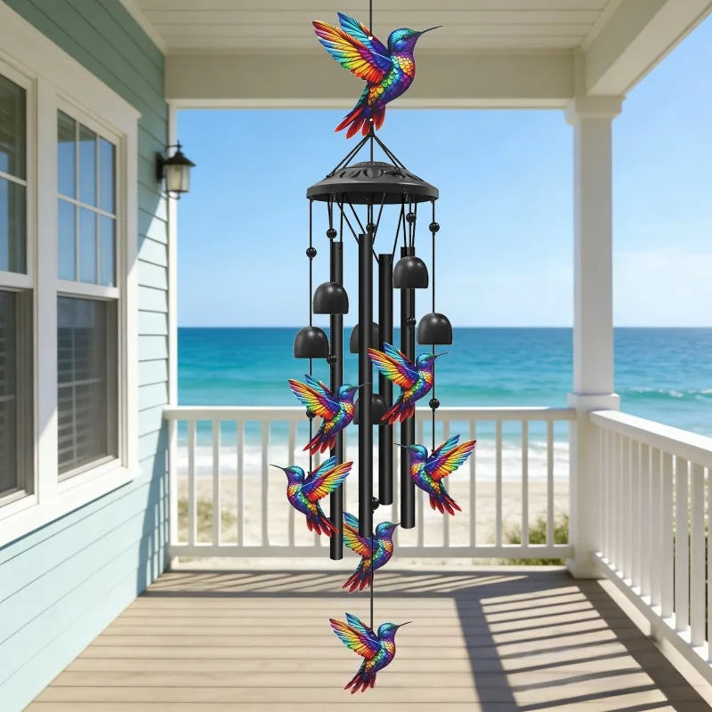 Colorful Hummingbird Wind Chimes Metal Aluminum Tube Bell, Waterproof Outdoor
