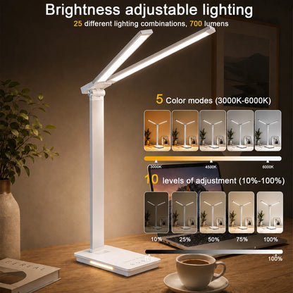 Double Head LED Desk Lamp 13W USB Power 88 LEDs Foldable Reading Light 5 Color Modes Dimmable Adjustable