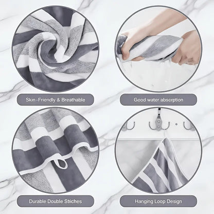 4-Piece Striped Bath Towel Set, Beach Towel, Quick-Dry, Ultra-Soft, Ideal for Home Bathrooms,27.6x55.1 inches,