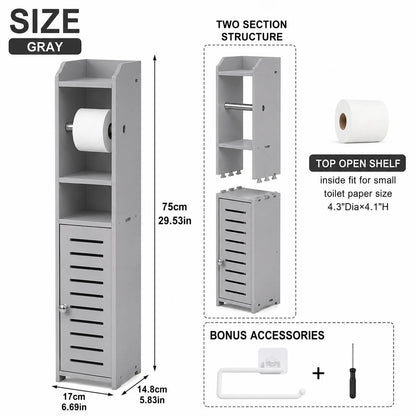 Slim Bathroom Plastic Storage Cabinet with Toilet Paper Holder....