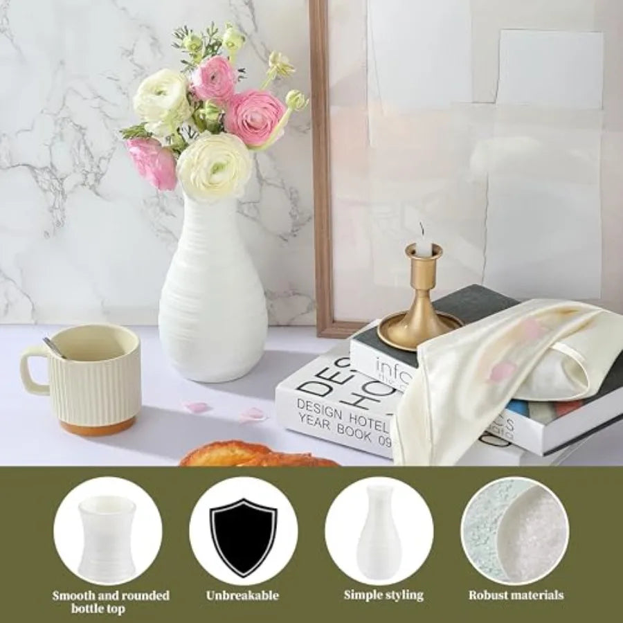 White Plastic Flower Vase, Ceramic-Look