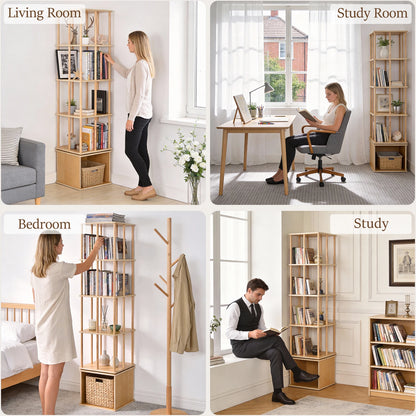 5-Tier Rotating Bookshelf, Solid Wood Bookcase, Freestanding Revolving Shelf.....