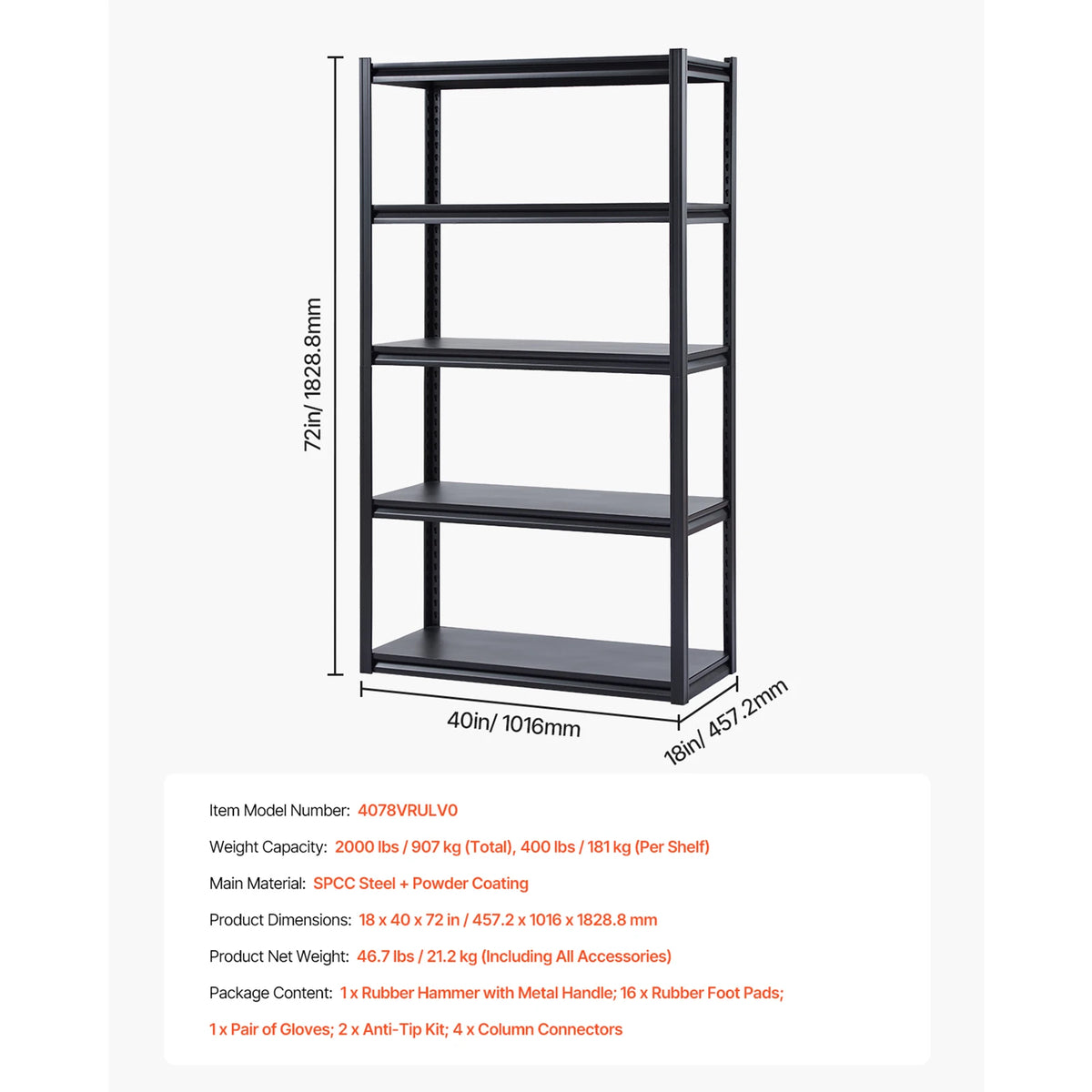 5-Tier Garage Storage Shelves 400 lbs. Per Shelf, Adjustable Metal Shelving....