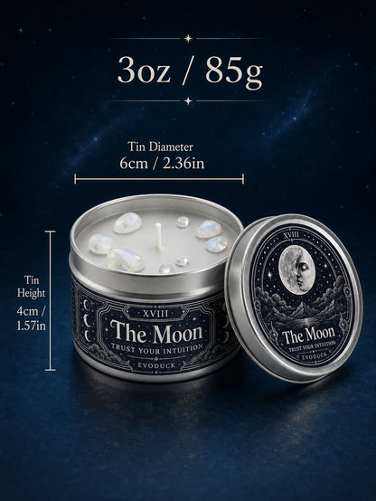 The Moon Tarot Scented Candle with White Crystal Stones, Trust our Intuition, Candle for Meditation, Comes In 1/2/3 Sets.....
