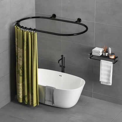 Aluminum Oval Shower Curtain Rod for Clawfoot Tub, Square Design, Black, 43.3 In x25.2