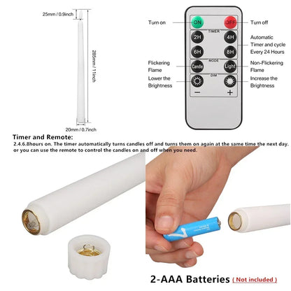 12/6 PCS. Flameless Taper Candles with Remote Control Flickering LED Candles, White, Cream Takes 2 AAA Battery's