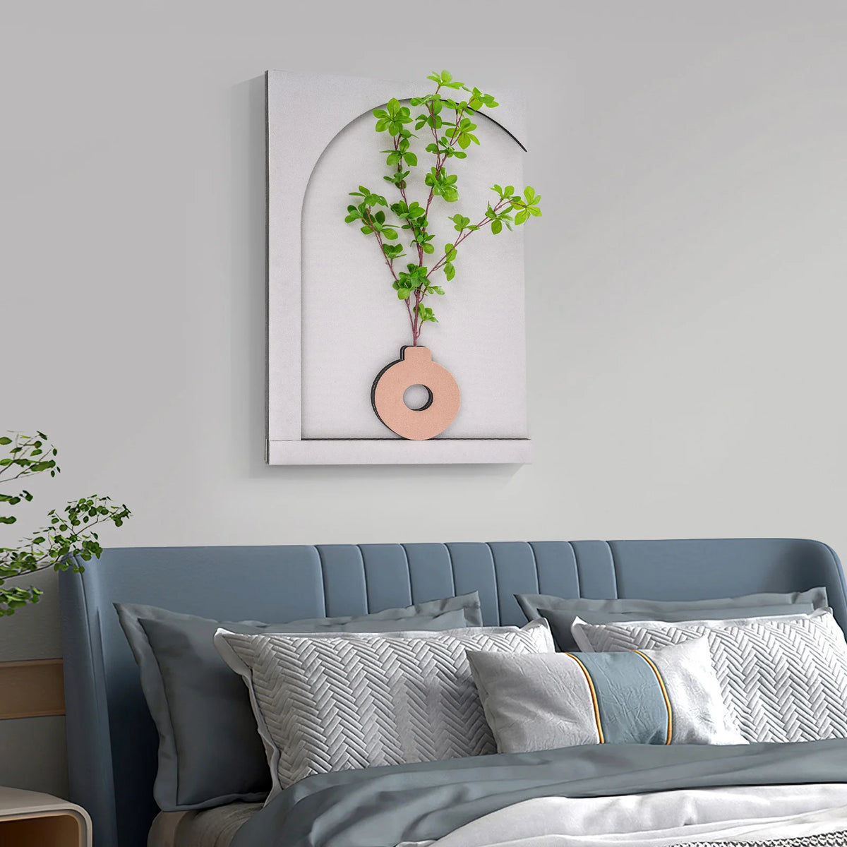 Wall-Mounted Sandstone Wall Art with LED Light & Simulated Plant, Handcrafted 50x70cm 3-Level Dimming Remote Control...