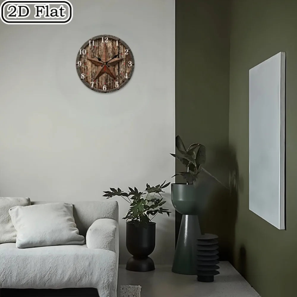 10-12 Inch 2D, 1pc Rustic  Wooden Wall Clock, AA Battery Needed