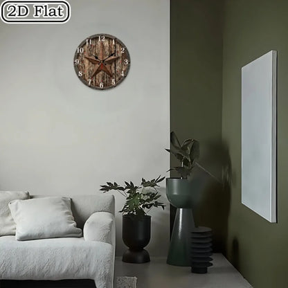 10-12 Inch 2D, 1pc Rustic  Wooden Wall Clock, AA Battery Needed