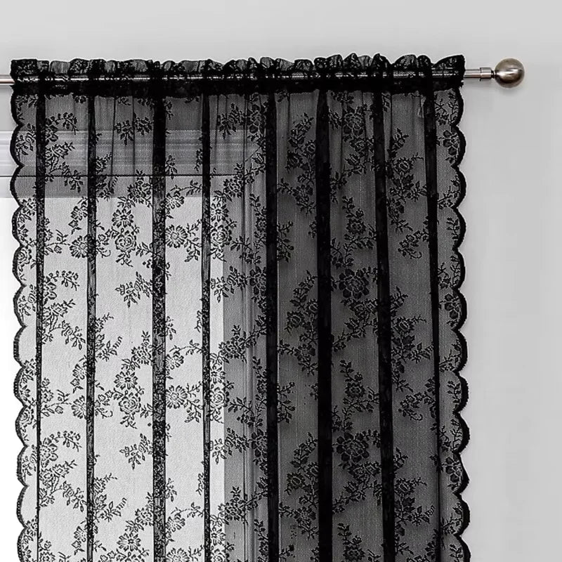 2PC, 3 Different Solid Color Sheer Curtains with Wave Lace Trim And Floral Patterns, Different Sizes....