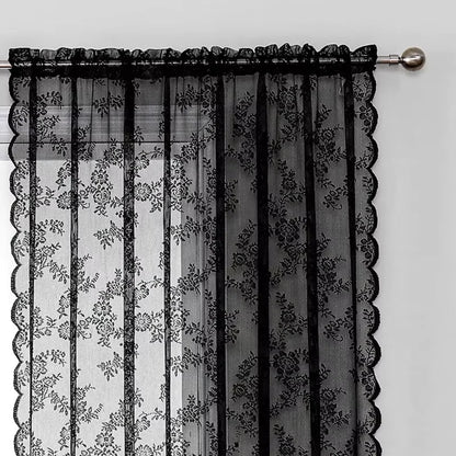 2Panels, 3 Different Solid Color Sheer Curtains with Wave Lace Trim And Floral Patterns,4 Different Sizes....