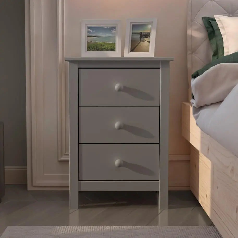 Tall Nightstand with 3 Drawers - Solid Pine Wood Table  Gray...