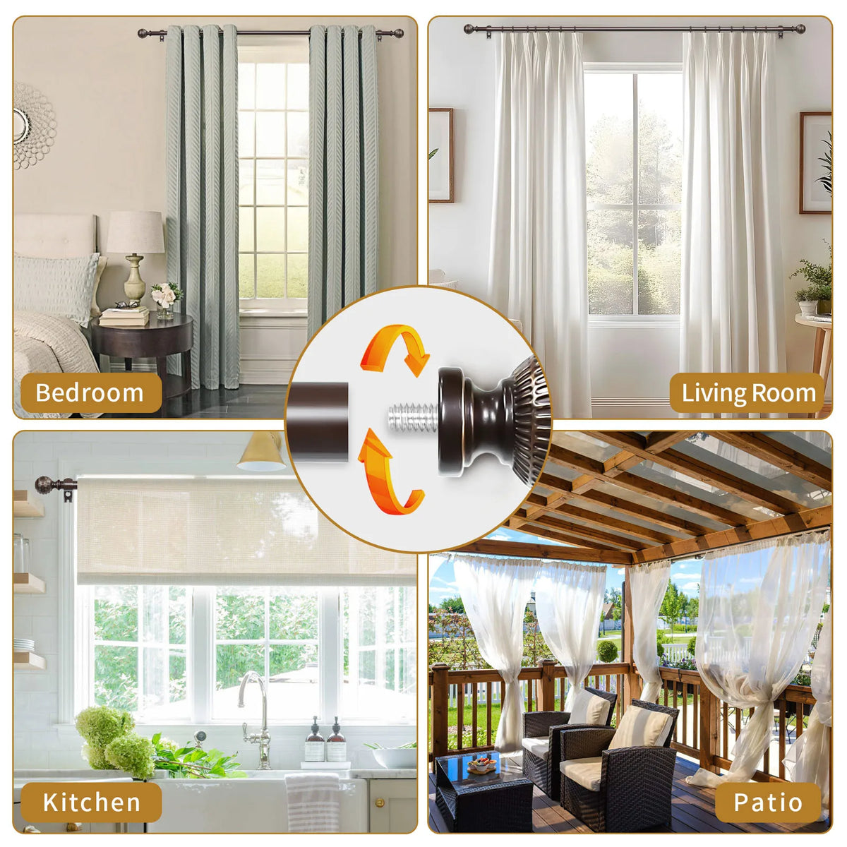1 Set 5/8 Inch Diameter Heavy-Duty  28 to 120 Inch Curtain Rod, Telescoping Single Rod, 28 to 120 Inches, 5 Colors, 3 Sizes....