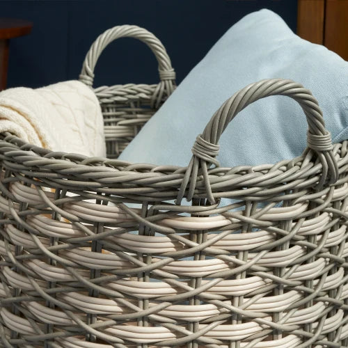 Resin Woven Wicker Storage Basket with Handles 18" x 18" x 15.7" White-Gray
