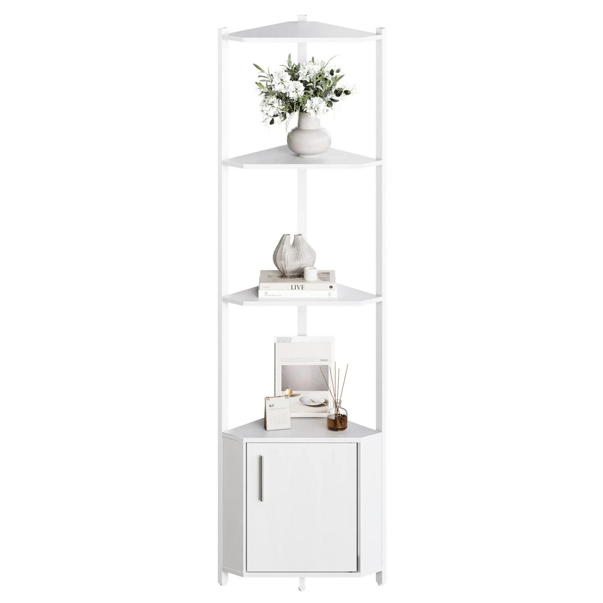 5-Tier Wooden Corner Shelf Stand, 58.27'' with Metal Frame...
