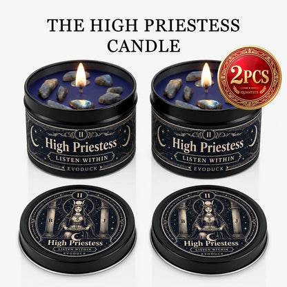 The High Priestess Tarot Candle with Blue Grey Crystal Stones, 3/2/1 Sets, Scented  for Meditation, 3 Oz