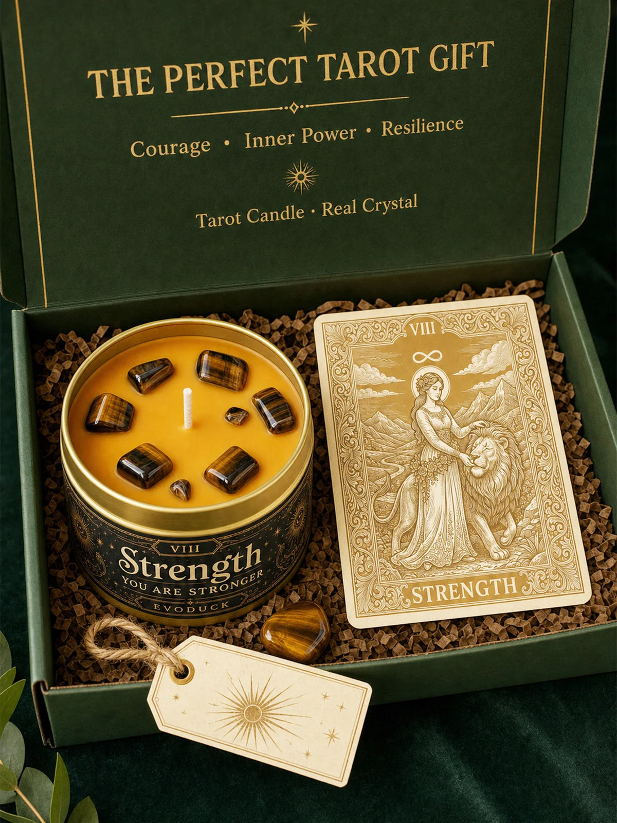 Strength Tarot Candle, Cedarwood Bergamot Scented .Tiger Eye Cristal. 1/2/3 Sets, for Meditation, Courage Confidence, 3 Oz.....