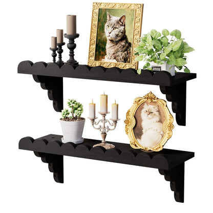 Rustic Wood Floating Wall Shelf with Wood Brackets.....