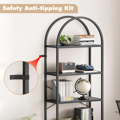 Bookshelf 5-Tier Bookcase with Metal Frame, Freestanding, 60x28x180cm