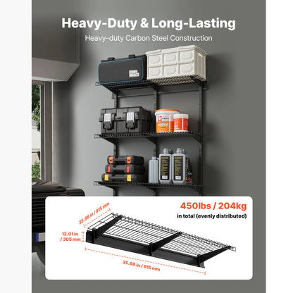 3-Tier Wall Garage Shelving 11x36in 150lbs Per Shelf, Adjustable.....