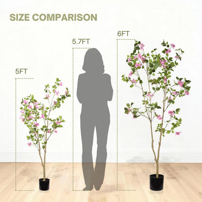 5FT Artificial Bougainvillea Flowering Tree with Black Plastic Pot, Realistic...