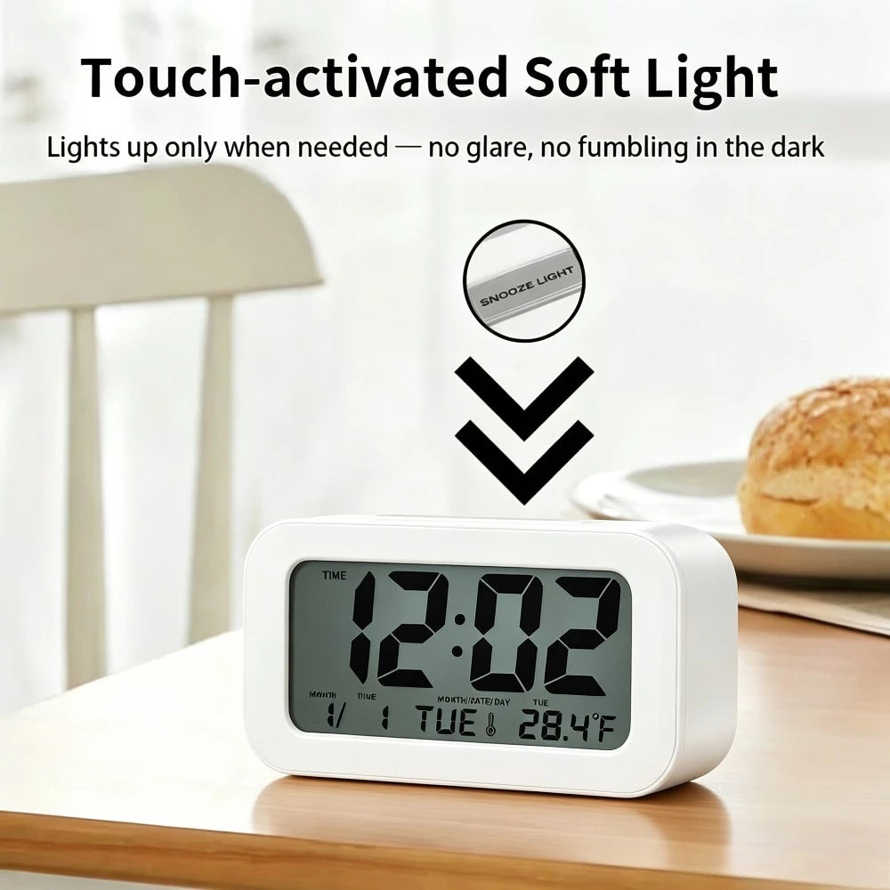 4.4 Inch White  Alarm Clock 24H System Time, Week, Temperature Display, Portable, Battery Operated....