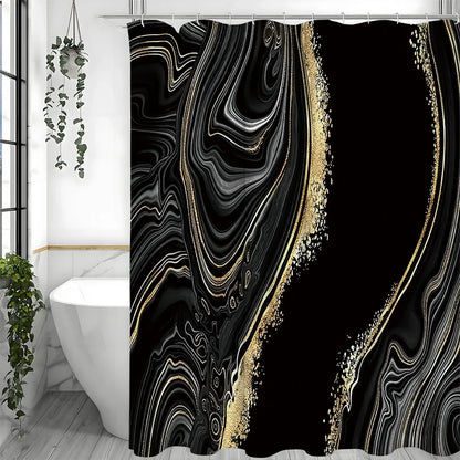 Luxury Abstract Liquid Black and Gold Marble Texture Shower Curtain....