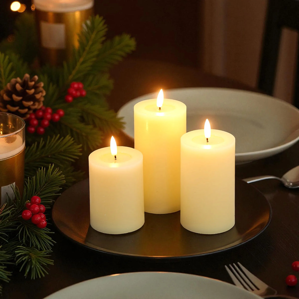 6/5/4 Inch 3 pc. Set Of Flickering Flameless Candles Battery Operated needs 3 AAA Battery's with 10-Key Remote Control Timer, Real Wax....
