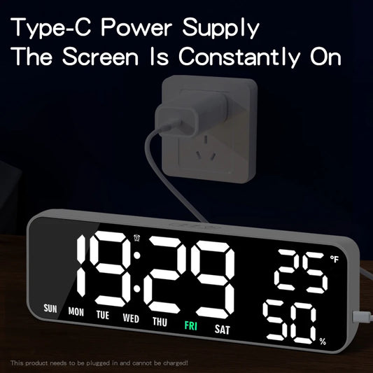 Large Display Digital Alarm Clock with Dual Alarms, Temperature, Humidity, Week Display, USB-C Rechargeable.....