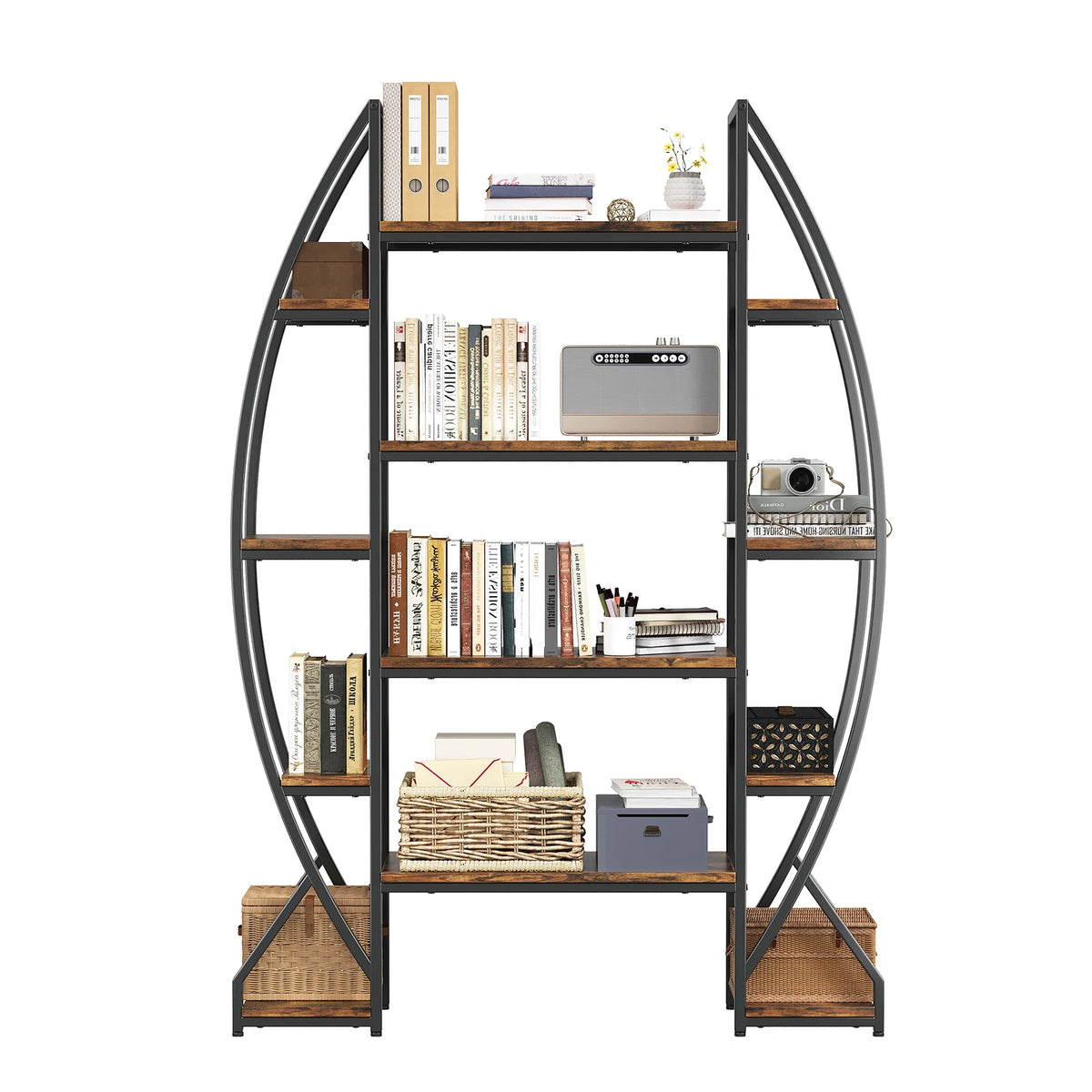 Oval Vintage Metal &  Wood Storage Shelves, Bookcase