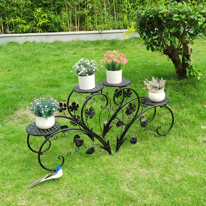 Rustproof Metal Plant Stand 4 Potted Flower Display Rack Shelf for Garden Balcony Office White and Black