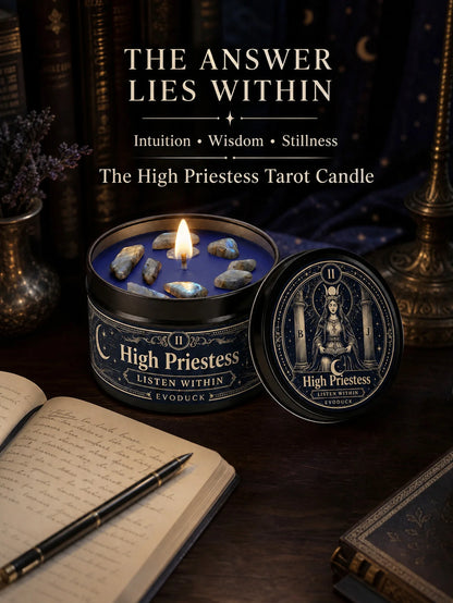 The High Priestess Tarot Candle with Blue Grey Crystal Stones, 3/2/1 Sets, Scented  for Meditation, 3 Oz