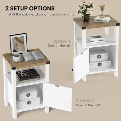24.8" Nightstand Set 2, Wood, with Barn Door, White/Beige