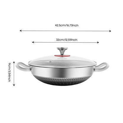 12.59In Stainless Steel Nonstick Skillet, Wok, Honeycomb Texture  Visible Glass Lid Included....