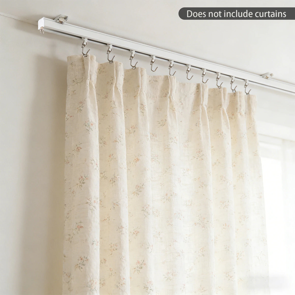 White Ceiling Mounted Curtain Track Kit, 9-12Ft Adjustable Aluminum Alloy Heavy Duty Curtain Rail With Rollers Hooks....