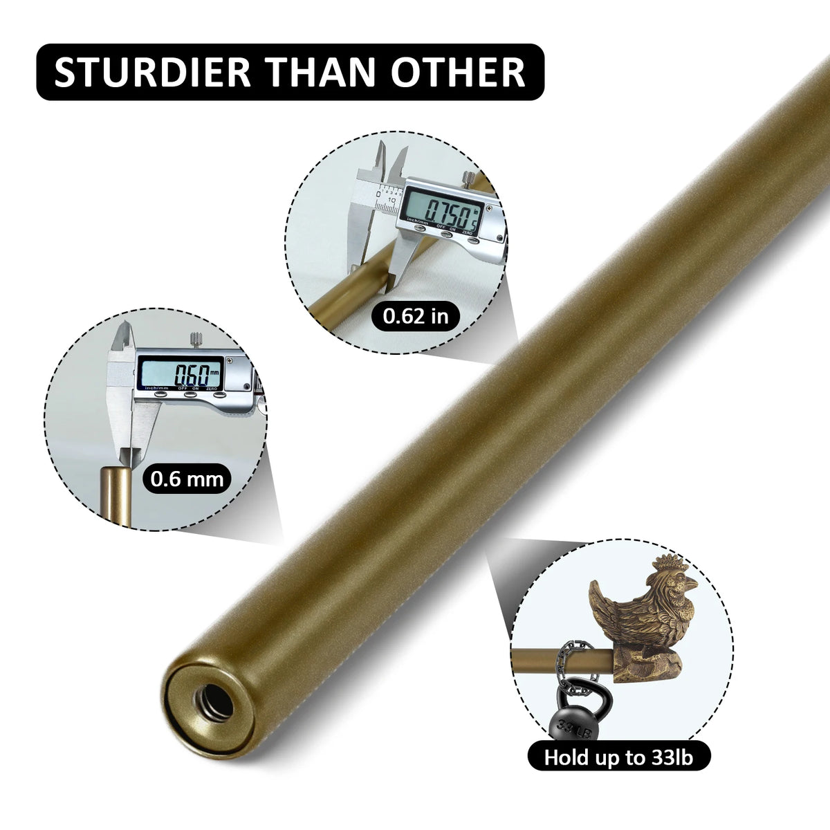Heavy Duty Adjustable Curtain Rod Set, 3/4" Diameter Single Window Drapery Rod in 3 Sizes