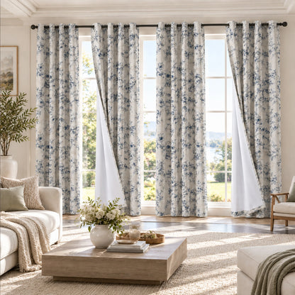 4 Panels, 4color Set Floral Print Blackout Curtains, Grommet Eyelet Energy, 4Sizes