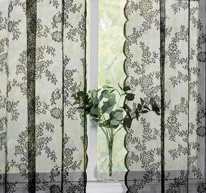 2PC, 3 Different Solid Color Sheer Curtains with Wave Lace Trim And Floral Patterns, Different Sizes....