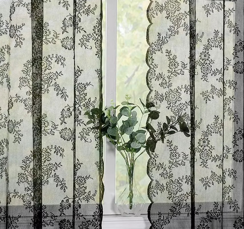 2Panels, 3 Different Solid Color Sheer Curtains with Wave Lace Trim And Floral Patterns,4 Different Sizes....