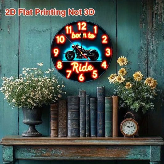 9.8-Inch Vintage Neon Motorcycle Wall Clock with Born to Ride Biker Decor, AA Battery Not Included.....