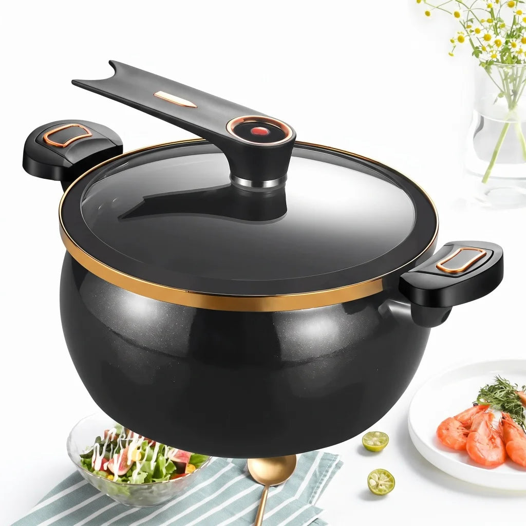 8L Large Black Enamel Micro Pressure Cooker, Non‑Stick, Glass Cover....