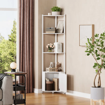 5-Tier Wooden Corner Shelf Stand, 58.27'' with Metal Frame...