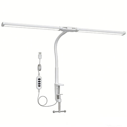 Double Head  LED Desk Lamp with Clamp Dimmable 3 Color Modes 10 Brightness  USB Adjustable...