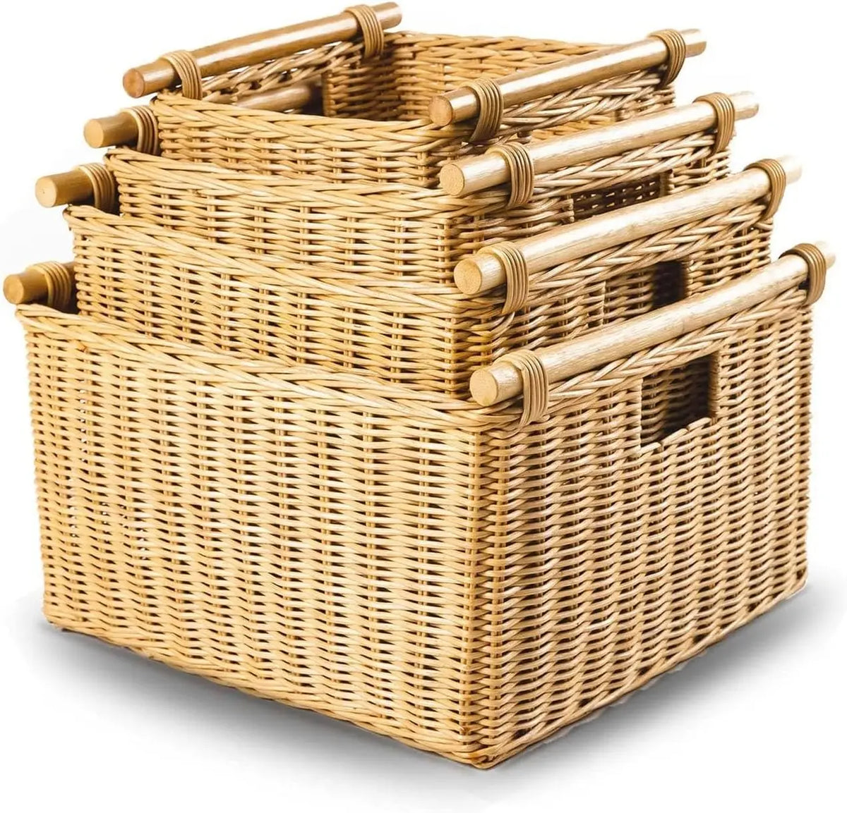 Natural Handwoven Rattan Wicker Deep Pole Handle Storage Basket, Sandstone....