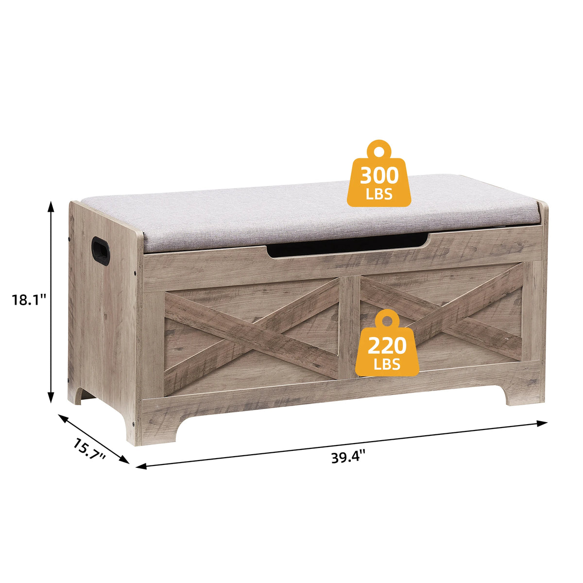 Storage Bench Storage Chest with 2 Safety Hinges Wooden