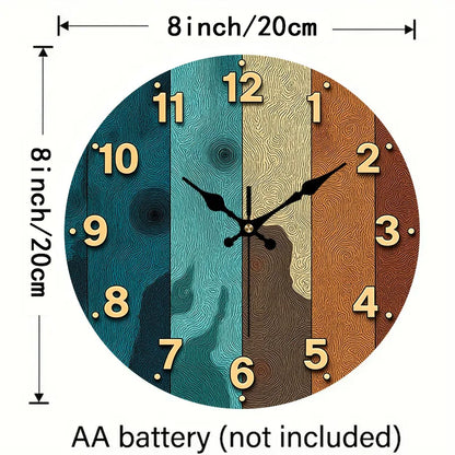 2D Flat. Wood Grain Theme Wall Clock 20.32/25.4/30.48/35.56 cm, AA Battery Not Included...