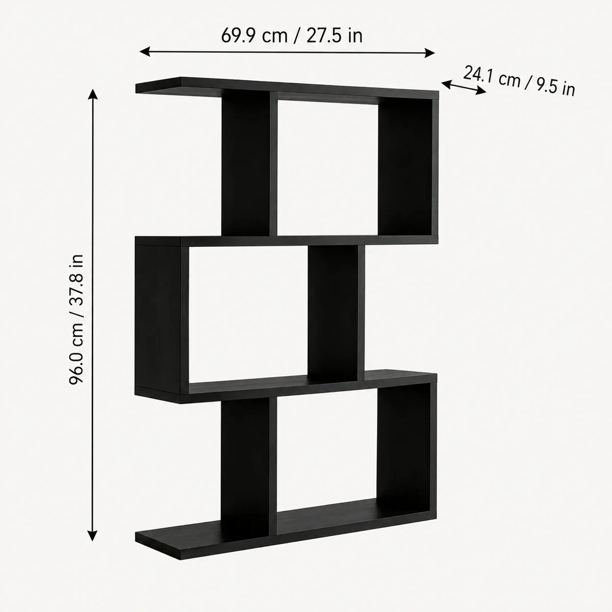 3 Tier Black Wooden Bookshelf Open Display ....